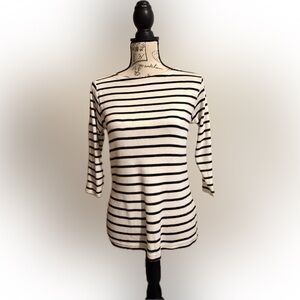 L.L. Bean Blue and White Striped 3/4 Sleeve Top